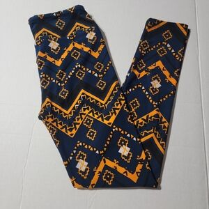 💚 Lularoe Blue/Orange/Black Geometric Leggings Size‎ OS Women's
